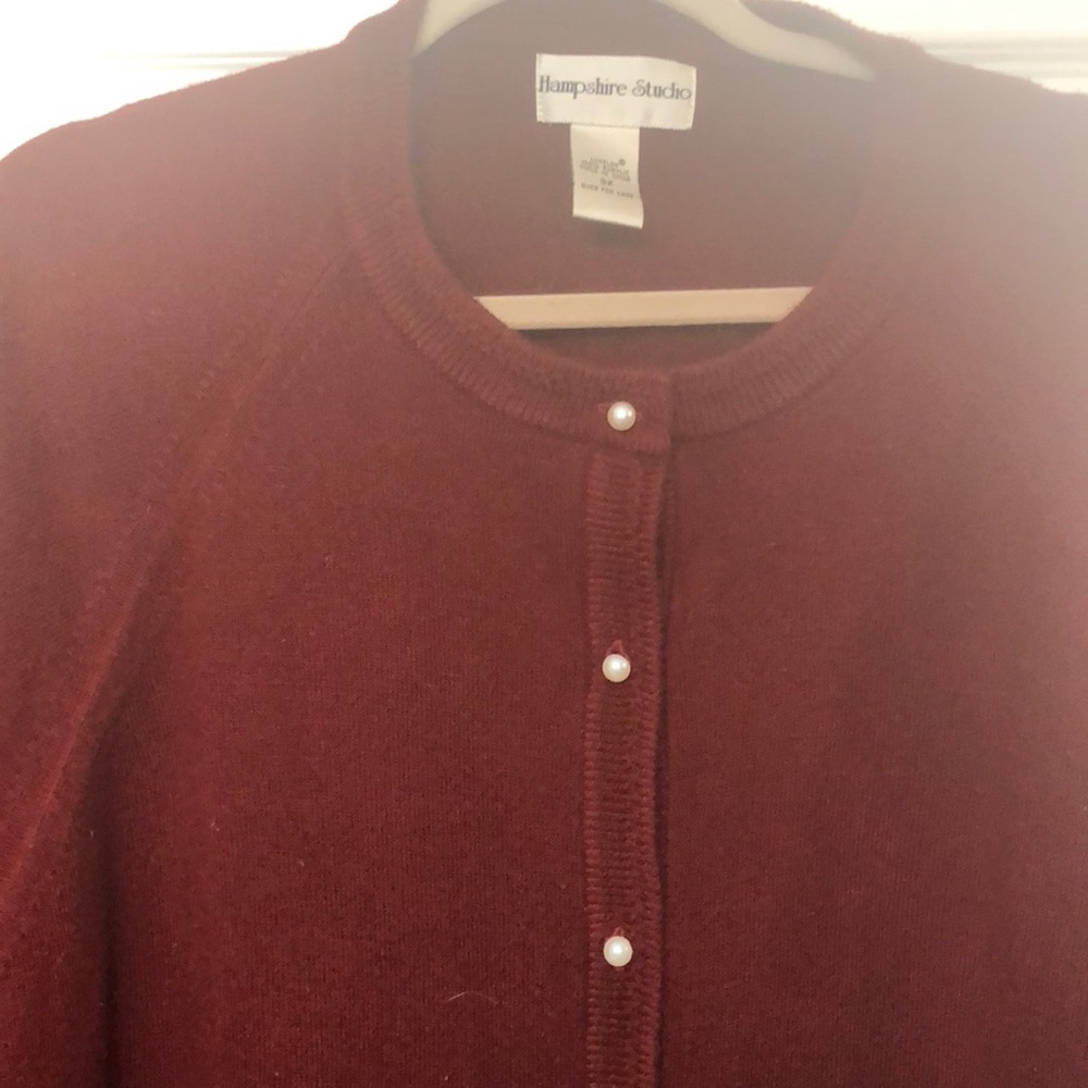 Burgundy cardigan with pearl/like buttons